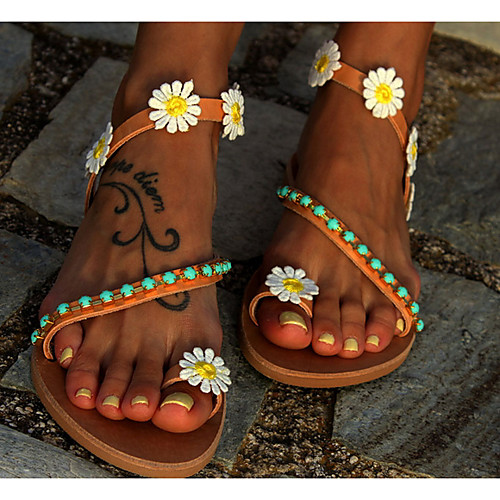

Women's Sandals Flat Sandal Summer Flat Heel Open Toe Daily PU Brown