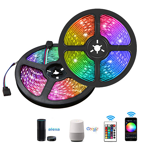 

10m Flexible LED Strip Lights / RGB Tiktok Lights / Smart Lights 300 LEDs SMD5050 1 12V 6A Adapter / 1 24Keys Remote Controller / 1 To 2 Cable Connector 1 set RGB Tiktok LightsWhite Waterproof / APP