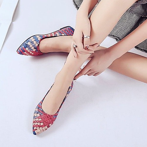 

Women's Loafers & Slip-Ons Spring & Summer Flat Heel Pointed Toe Casual Daily PU Almond / Red / Light Blue