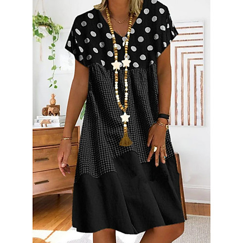 

Women's A-Line Dress Knee Length Dress - Short Sleeves Polka Dot Print Summer Casual Mumu 2020 Black Red Yellow S M L XL XXL XXXL XXXXL XXXXXL