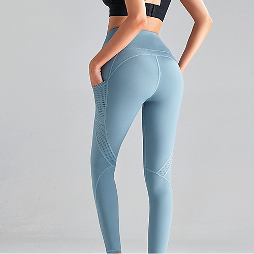 

Women's High Waist Yoga Pants Winter Pocket Patchwork Light Purple Blue Elastane Running Fitness Gym Workout Tights Leggings Sport Activewear Breathable Moisture Wicking Butt Lift Tummy Control High
