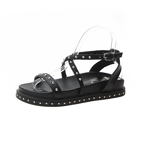 

Women's Sandals Summer Flat Heel Round Toe Daily PU Black / Brown
