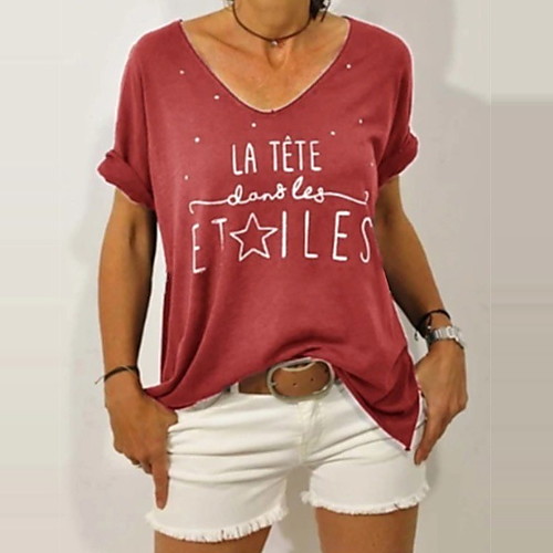 

Women's Letter T-shirt Daily Red / Yellow / Navy Blue / Gray / Light Blue