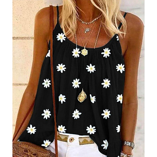 

Women's Floral Tank Top Round Neck Weekend Summer Black Blue Purple Yellow Blushing Pink Green Gray Light Blue S M L XL 2XL 3XL 4XL 5XL