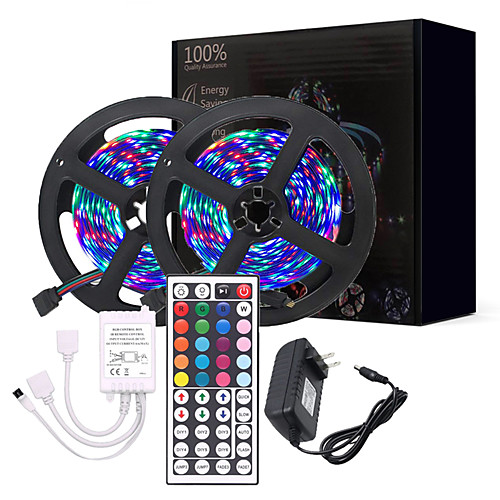 

2x5M Flexible LED Strip Lights / Light Sets / RGB Tiktok Lights Remote Controls 600 LEDs 3528 SMD 8mm 1 X 12V 2A Power Supply Cuttable / Color Gradient 12 V 1 set