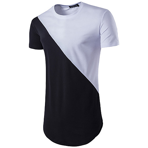 

Men's Daily Work Basic / Street chic T-shirt - Color Block Patchwork Red