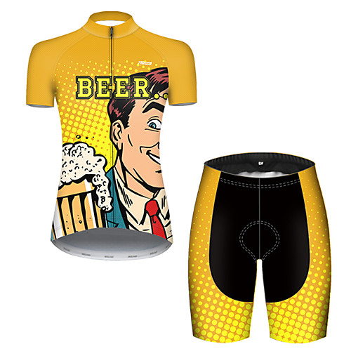 

21Grams Women's Short Sleeve Cycling Jersey with Shorts Black / Yellow Oktoberfest Beer Bike Breathable Sports Patterned Mountain Bike MTB Road Bike Cycling Clothing Apparel / Stretchy