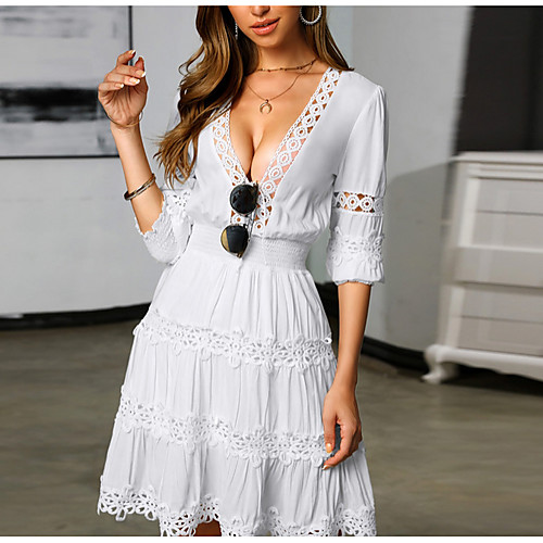 

Women's 2020 White Summer Dress Elegant A Line Solid Color S M