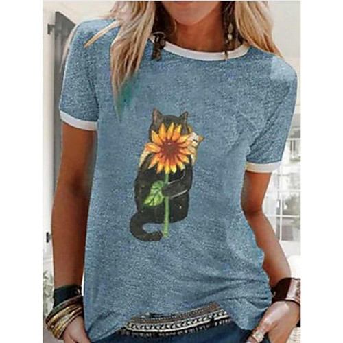 

Women's Geometric T-shirt Round Neck Daily Summer Blue S M L XL 2XL 3XL