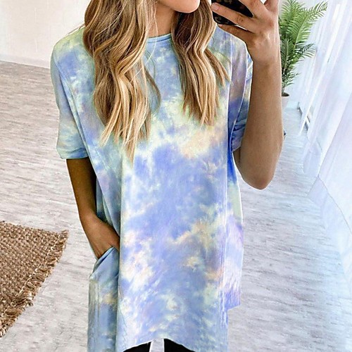 

Women's Daily T-shirt - Color Block Print Wine