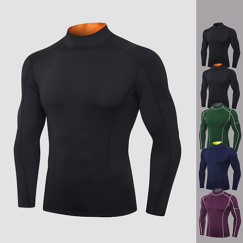 

Men's Running Shirt Solid Color Black / Orange Black Purple Green Dark Blue Elastane Yoga Running Fitness Tee / T-shirt Long Sleeve Sport Activewear Breathable Quick Dry Comfortable Stretchy