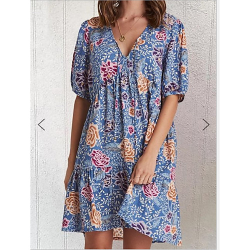 

Women's A-Line Dress Knee Length Dress - Short Sleeves Print Summer Casual Mumu 2020 Blue Khaki Green S M L XL XXL XXXL XXXXL XXXXXL