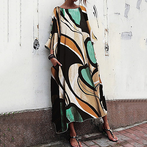 

Women's Shift Dress Midi Dress - Long Sleeve Tie Dye Summer Casual Vintage Daily 2020 Black S M L XL XXL XXXL
