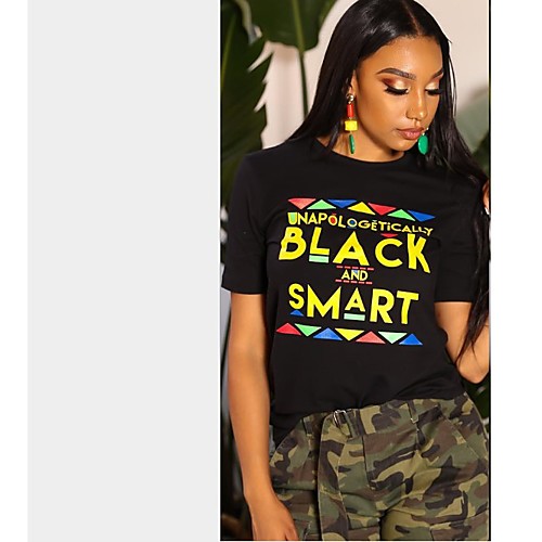

Women's Letter T-shirt - Print Round Neck Basic Daily Spring Summer Black S M L XL 2XL 3XL