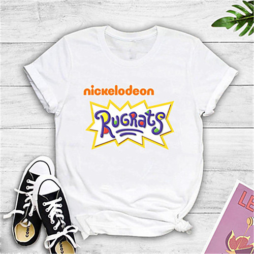 

Women's Cartoon Letter Print T-shirt Basic Daily Going out Yellow / Blushing Pink / White / Black / Gray