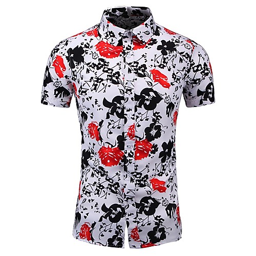 

Men's Floral Shirt Basic Daily White