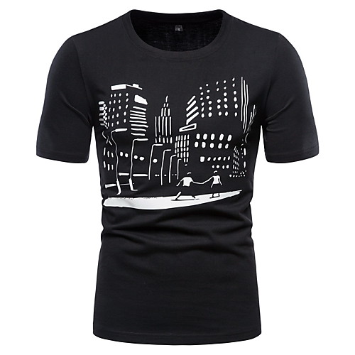 

Men's Abstract Black & White Print T-shirt Basic Daily Going out Black