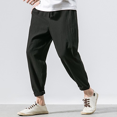 

Men's Sporty / Chinoiserie Chinos Pants - Solid Colored Drawstring Comfort Wine Green Black US32 / UK32 / EU40 US34 / UK34 / EU42