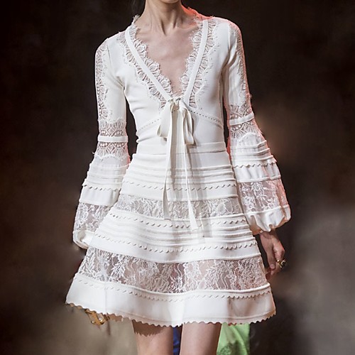 

A-Line V Neck Short / Mini Cotton Cut Out / Boho Party Wear / Cocktail Party Dress with Lace Insert 2020