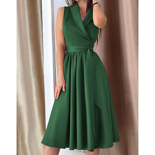 

Women's A Line Dress - Sleeveless Solid Color Summer Elegant 2020 Wine Green Navy Blue Gray S M L XL XXL