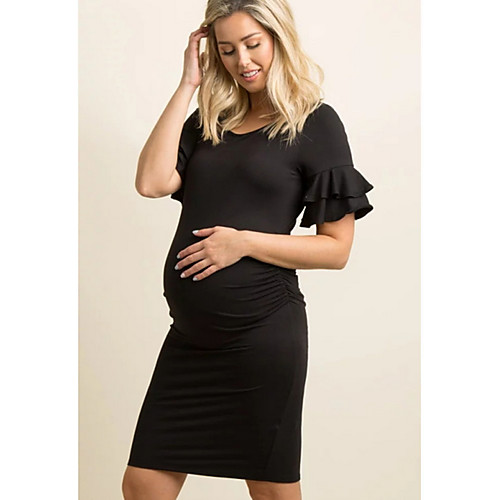 

Women's Sheath Dress Knee Length Dress - Short Sleeves Solid Color Summer Sexy 2020 Black Blue Blushing Pink S M L XL
