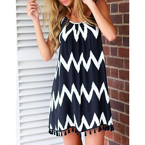 

Women's A Line Dress - Sleeveless Striped Strap White S M L XL XXL