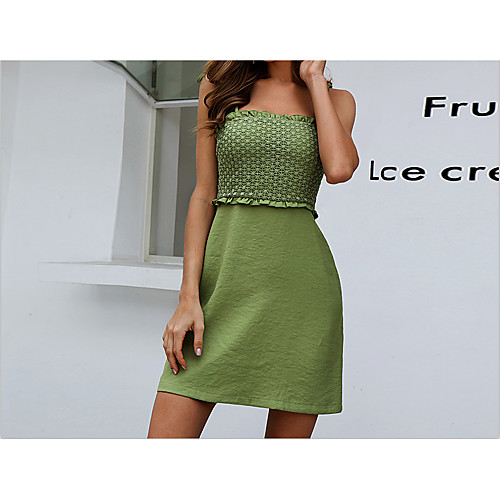 

Women's Green Causal Mini Dress Square Neck Strap Ruffle MM0590