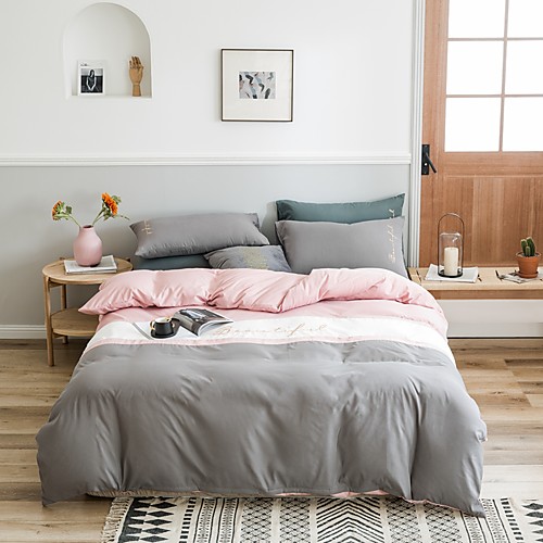

Monochrome double four-piece sanding cotton quilt cover bed linen single double
