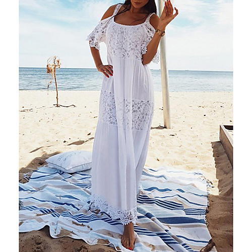 

Women's Maxi White Dress Shift Solid Colored Strap One-Size