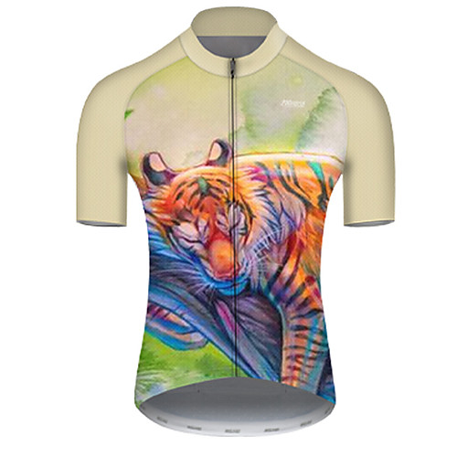 

21Grams Men's Short Sleeve Cycling Jersey Green / Yellow Galaxy Tiger Bike Top Mountain Bike MTB Road Bike Cycling Breathable Sports Clothing Apparel / Micro-elastic