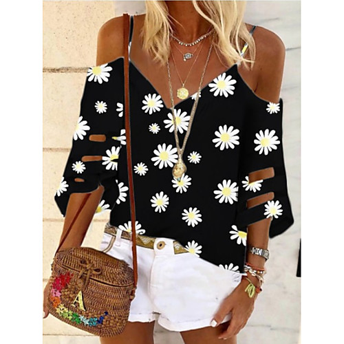 

Women's Floral Blouse Daily Black / Purple / Khaki / Green