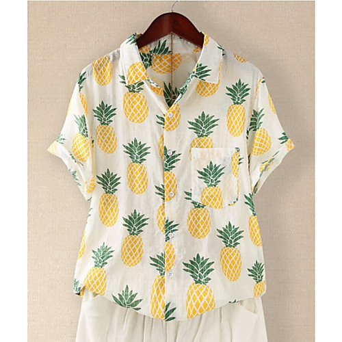 

Women's Daily Basic Shirt - Fruit Pineapple, Print White