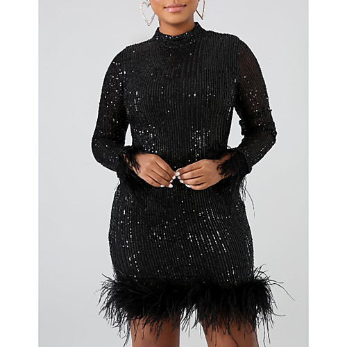 

Women's Black Beige Dress Elegant 1920s Flapper Solid Colored Crew Neck The Great Gatsby Sequins S M Slim