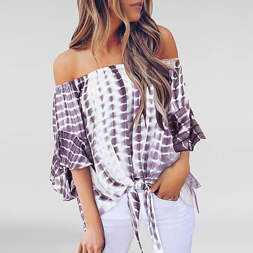 

Women's Daily Weekend Basic Loose Shirt - Snake Print Print / Knotted Off Shoulder Purple