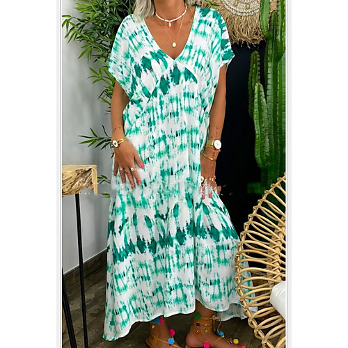 

Women's Shift Dress Knee Length Dress - Short Sleeves Print Tie Dye Summer Casual Mumu 2020 Red Yellow Green Light Green S M L XL XXL XXXL
