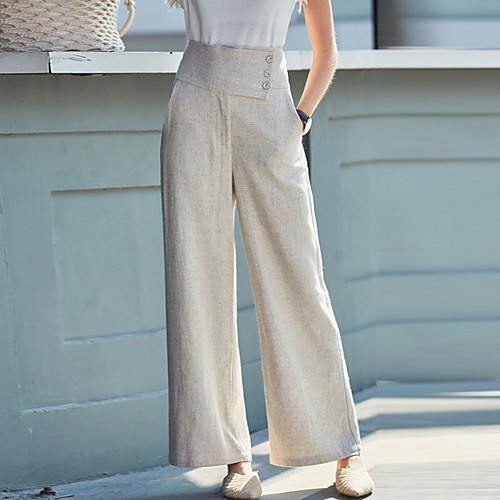 

Women's Basic Wide Leg Pants - Solid Colored Black Beige S M L