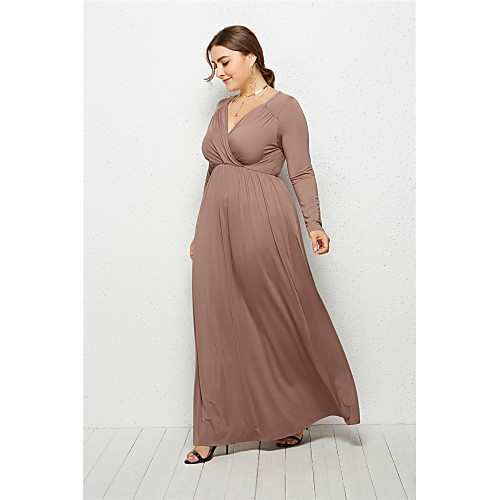 

Women's Swing Dress Maxi long Dress - Long Sleeve Solid Color Ruched Summer Fall Formal Elegant Holiday Going out 2020 Wine White Black Khaki Navy Blue M L XL XXL XXXL