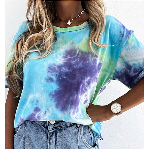 

Women's Tie Dye T-shirt Round Neck Daily Summer Purple Orange S M L XL 2XL