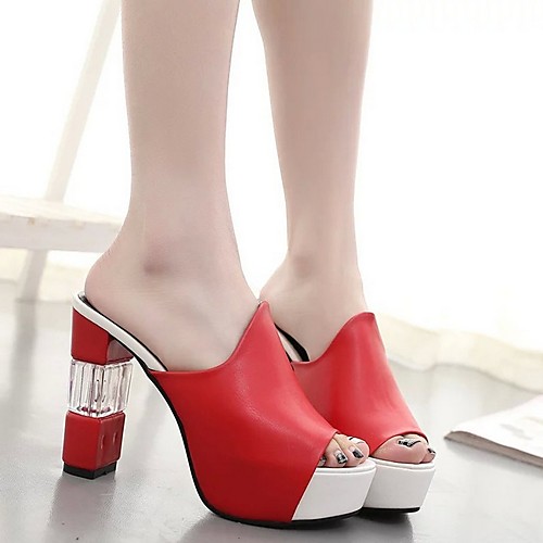 

Women's Slippers & Flip-Flops Summer Chunky Heel Open Toe Daily PU White / Black / Red