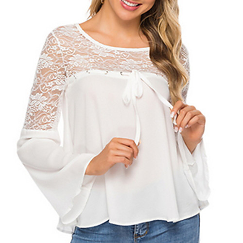 

Women's Solid Colored Lace Mesh Patchwork Blouse Daily White / Black