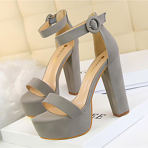 

Women's Heels Spring & Summer Chunky Heel Open Toe Daily Suede Black / Red / Light Grey