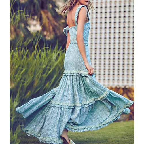 

Sheath / Column Spaghetti Strap Floor Length Cotton Bohemian / Maxi Holiday / Party Wear Dress with Ruffles 2020