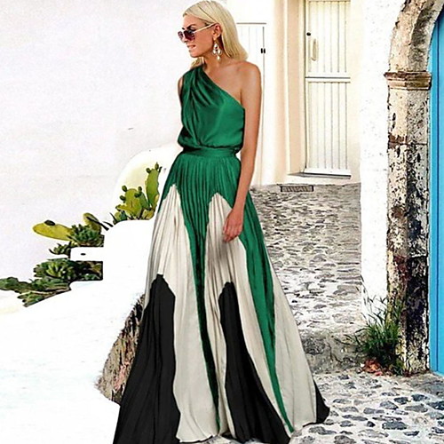

Women's A Line Dress - Sleeveless Color Block Summer Street chic 2020 Black Yellow Green S M L XL XXL XXXL