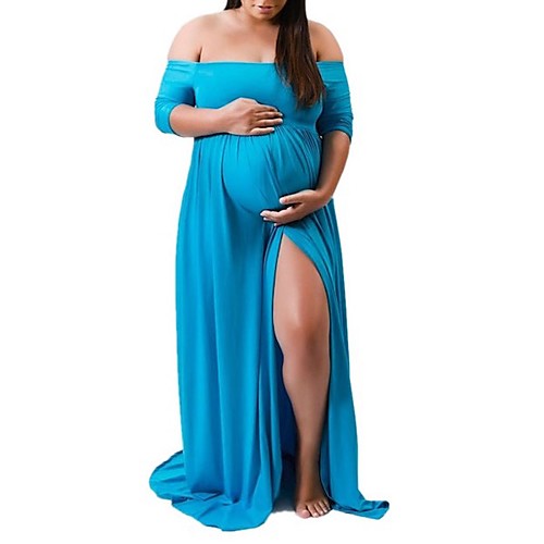 

Women's Trumpet / Mermaid Dress Maxi long Dress - 3/4 Length Sleeve Solid Color Summer Sexy 2020 Blushing Pink Navy Blue Light Blue S M L XL