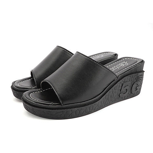 

Women's Slippers & Flip-Flops Summer Wedge Heel Open Toe Casual Daily Home Solid Colored PU White / Black / Red