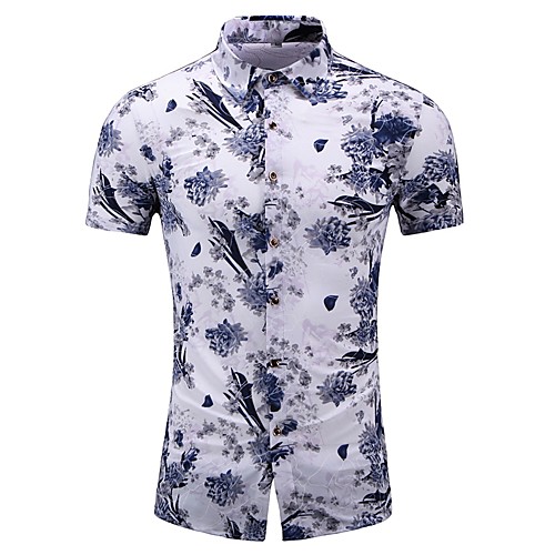

Men's Floral Shirt Basic Beach White