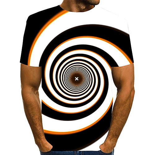 

Men's Geometric 3D Pleated Print T-shirt Street chic Exaggerated Daily Going out Rainbow