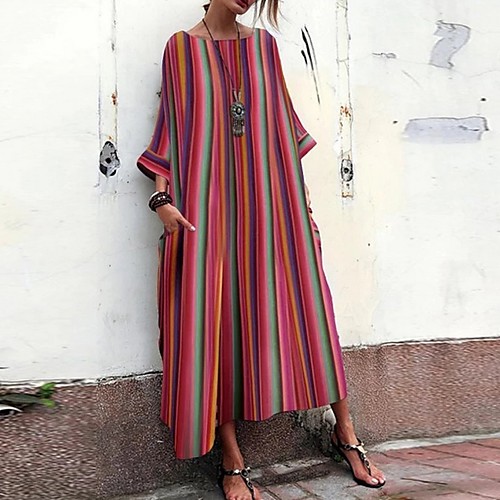 

Women's Shift Dress - 3/4 Length Sleeve Striped Summer Elegant 2020 Red S M L XL XXL XXXL XXXXL XXXXXL
