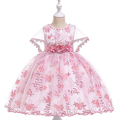 

Princess / Ball Gown Floor Length Wedding / Party Flower Girl Dresses - Lace / Tulle / Satin Chiffon Sleeveless Jewel Neck with Sash / Ribbon / Embroidery