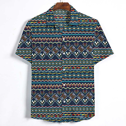 

Men's Tribal Shirt Vintage Street chic Holiday Beach Yellow / Navy Blue